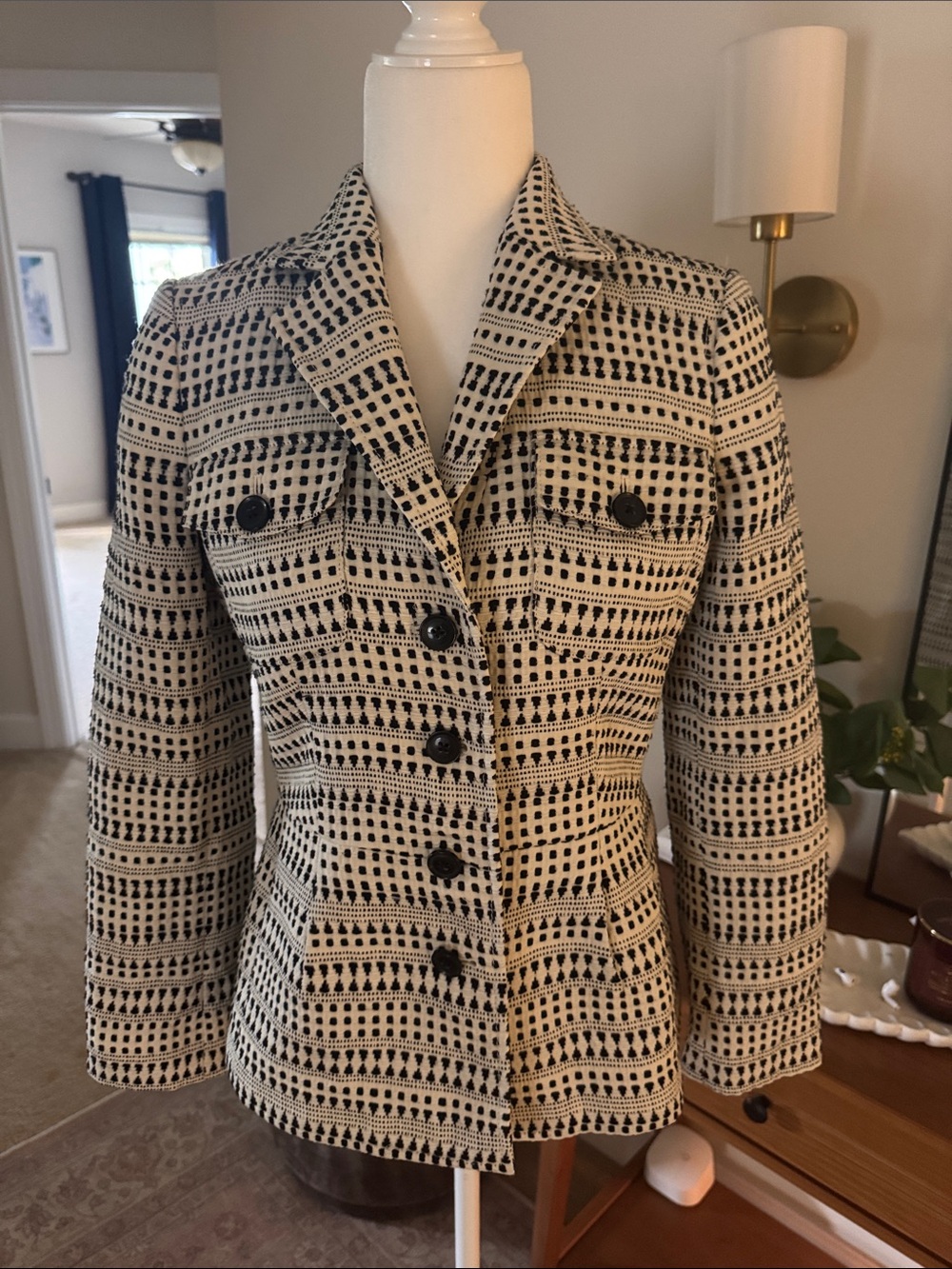 Banana Republic Heritage Black and Cream Patterned Tailored Blazer